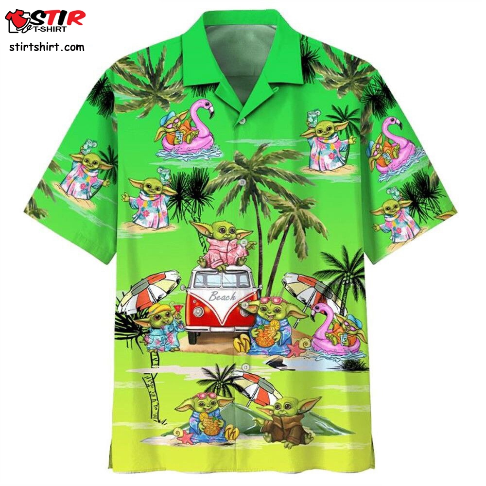 Baby Yoda Hawaii Shirt, Baby Yoda Beach Shirt, Hawaiian Shirt Men, Button Up Shirt, Baby Yoda Aloha Shirt, Gifts For Him, Vacation Shirt 3