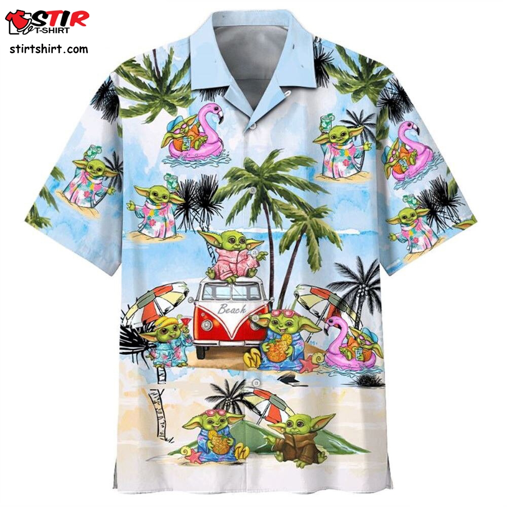 Baby Yoda Hawaii Shirt, Baby Yoda Beach Shirt, Hawaiian Shirt Men, Button Up Shirt, Baby Yoda Aloha Shirt, Gifts For Him, Vacation Shirt 5