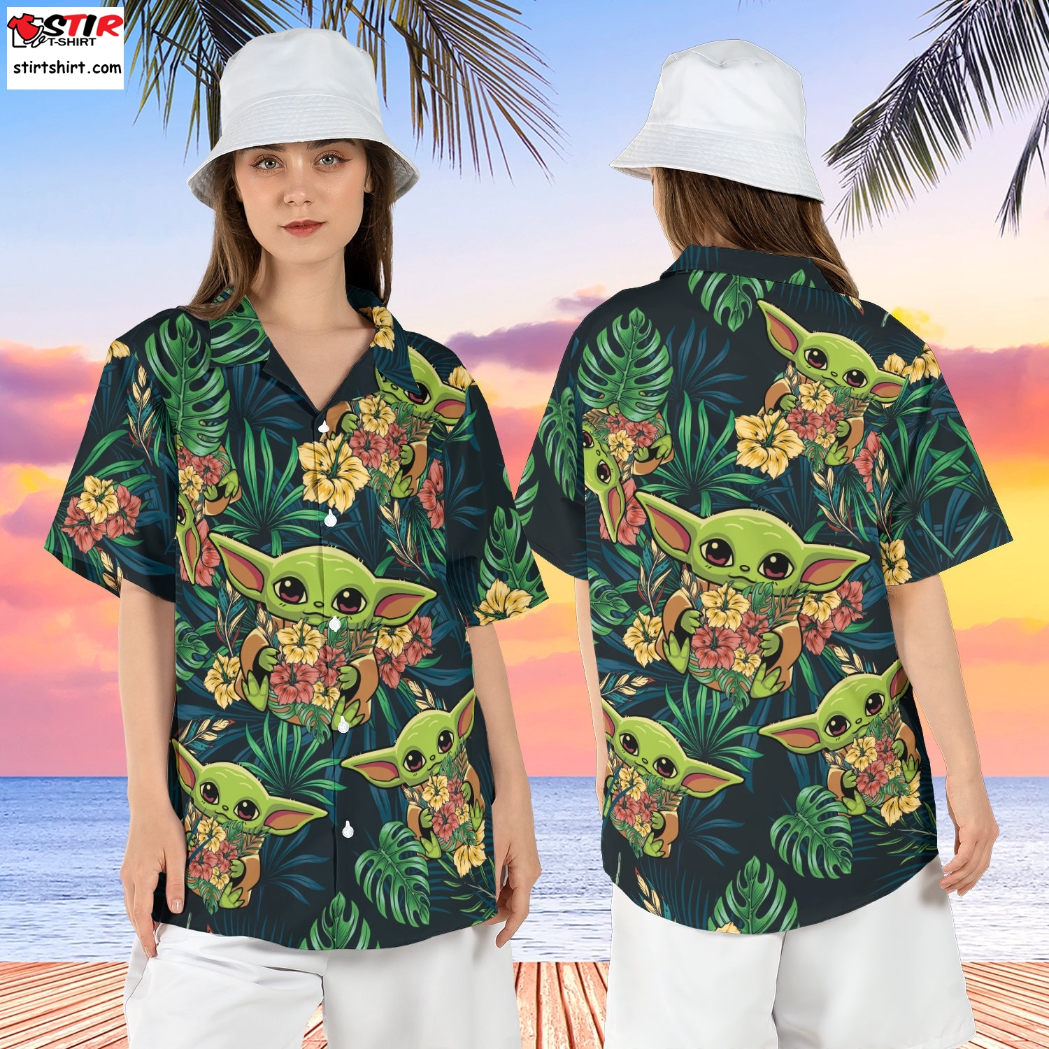 Baby Yoda Hawaiian Shirt, Star Wars Short Sleeve Shirt, Mandalorian Hibiscus Tropical Shirt, Disney Grogu Hawaii Shirt, Aloha Shirt  Baby Yoda 
