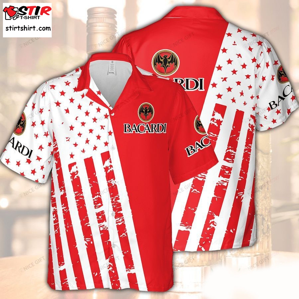 Bacardi Red Star And Lines Hawaii 3D Shirt   Red