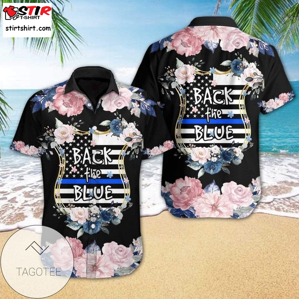 Back The Blue Hawaii Flower Full Printing Authentic Hawaiian Shirt 2023S Hl   Blue