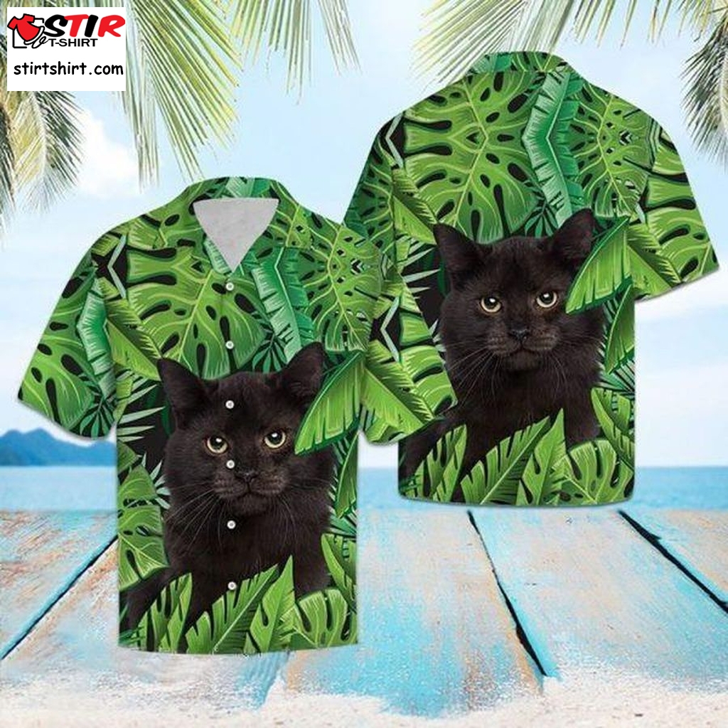 Beach Black Cat Tropical Hawaiian Shirt Pre10490, Hawaiian Shirt, Beach Shorts, One Piece Swimsuit, Polo Shirt, Funny Shirts, Gift Shirts  Ladies s