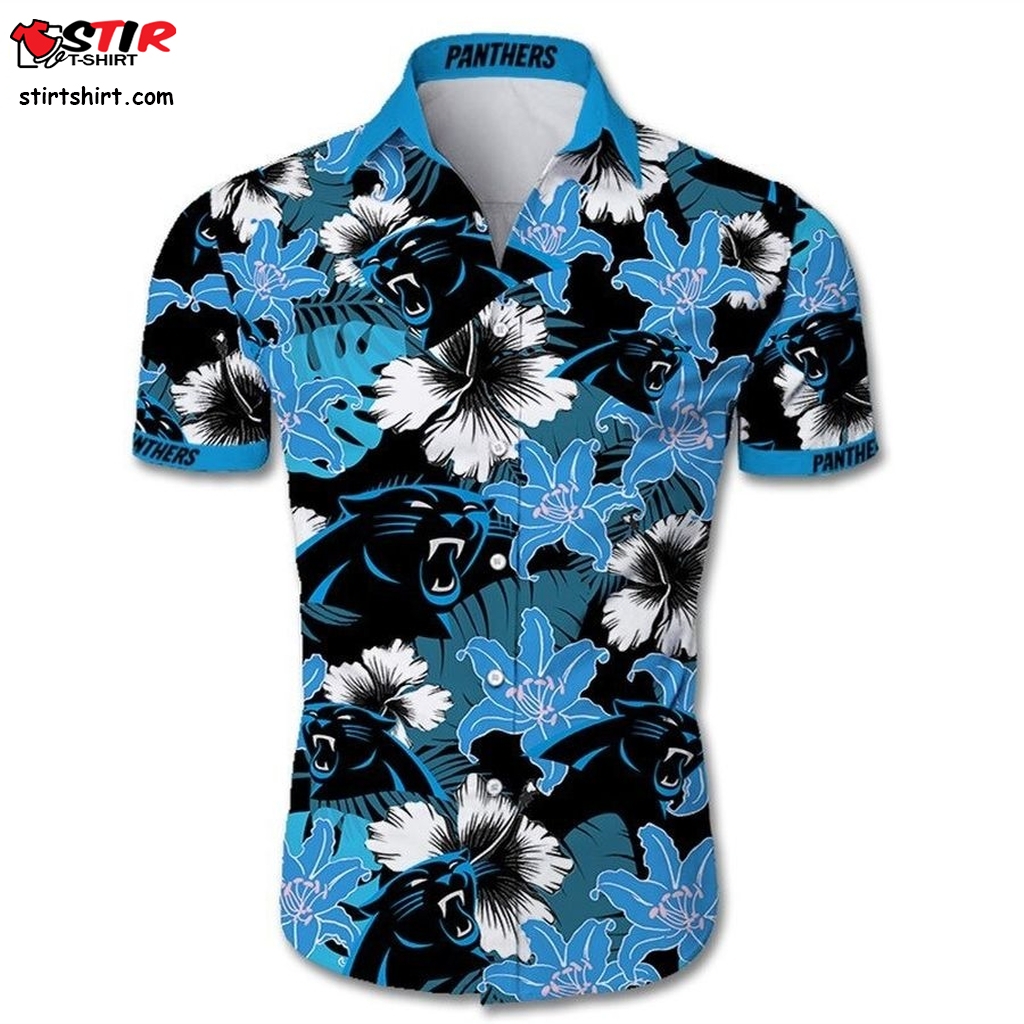 Beach Shirt Carolina Panthers Hawaiian Shirt Tropical Flower Short Sleeve Slim Fit Body   Fit