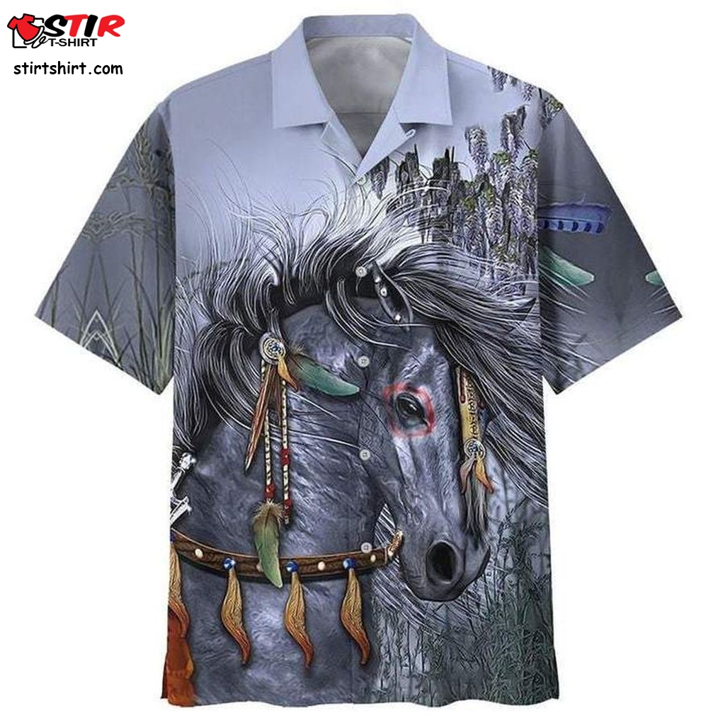 Beautiful Native American Horse Grey Hawaiian Shirt Pre11323, Cheap Hawaiian Shirts  Cheap s