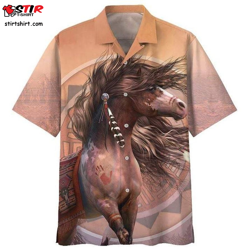 Beautiful Native Horse Brown Hawaiian Shirt Pre11324, Cheap Hawaiian Shirts  Cheap s
