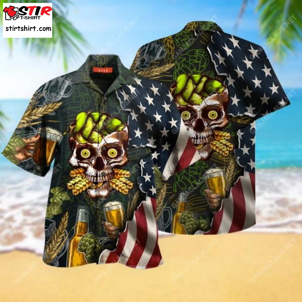 Beer Skull Hawaiian Shirt Pre13529, Hawaiian Shirt, Long Sleeve Hawaiian Shirts Gift Shirts, Graphic Tee  Long Sleeve s