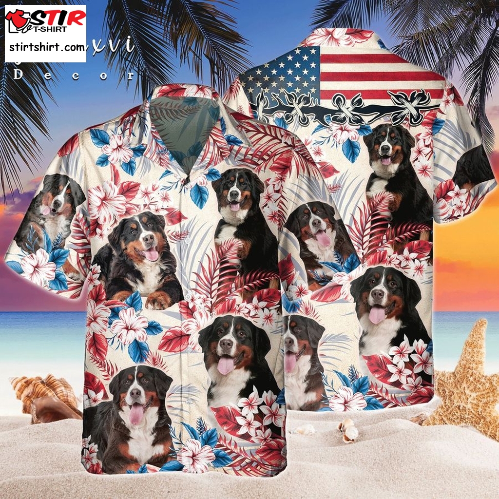 Bernese Mountain Dog Vintage American Flag Hawaii Shirt, Dog Dad Mom Gift, Independence Day Gift