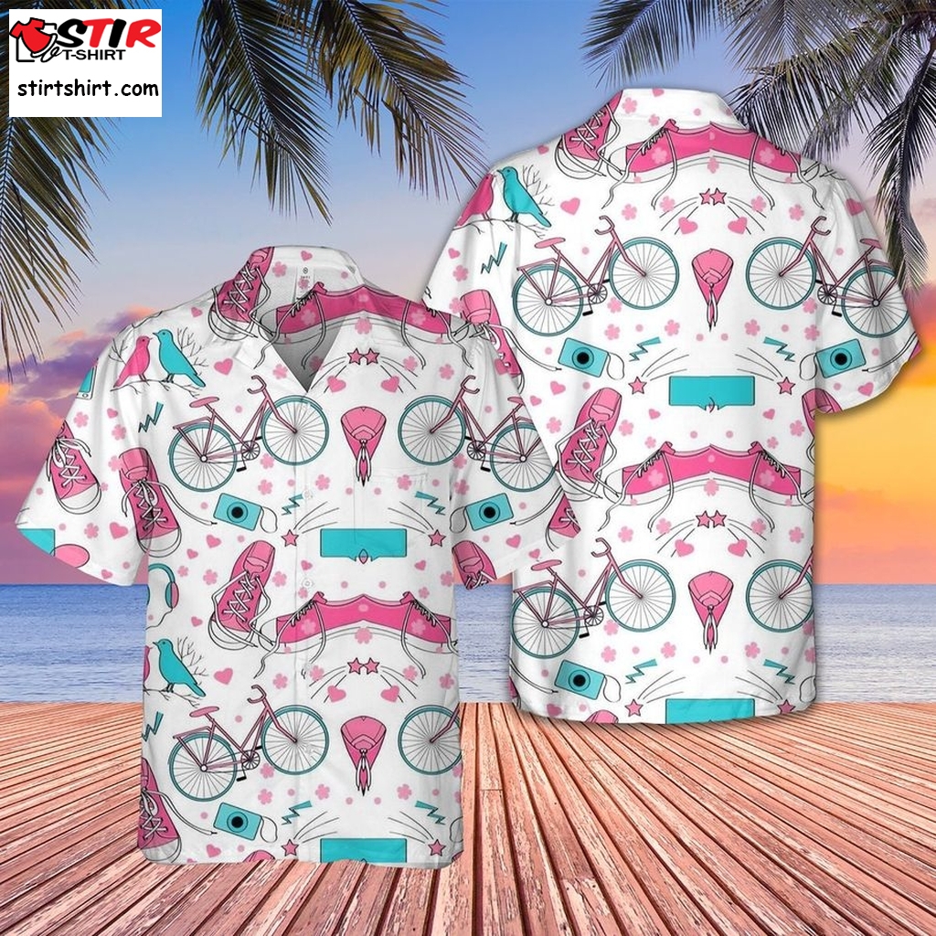 Bicycle Funny Pink Hawaii Beach Shirt Long Sleeve Hawaiian Shirts  Long Sleeve s