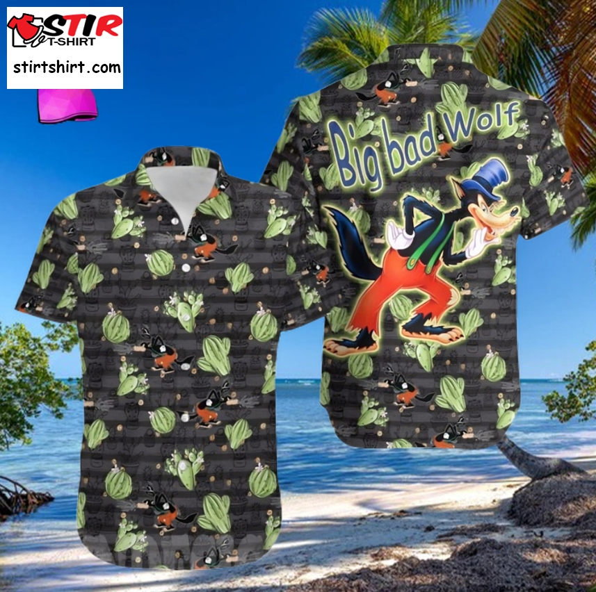 Big Bad Wolf Disney Cactus Pattern All Over Print Hawaiian Shirt Black  Disney s