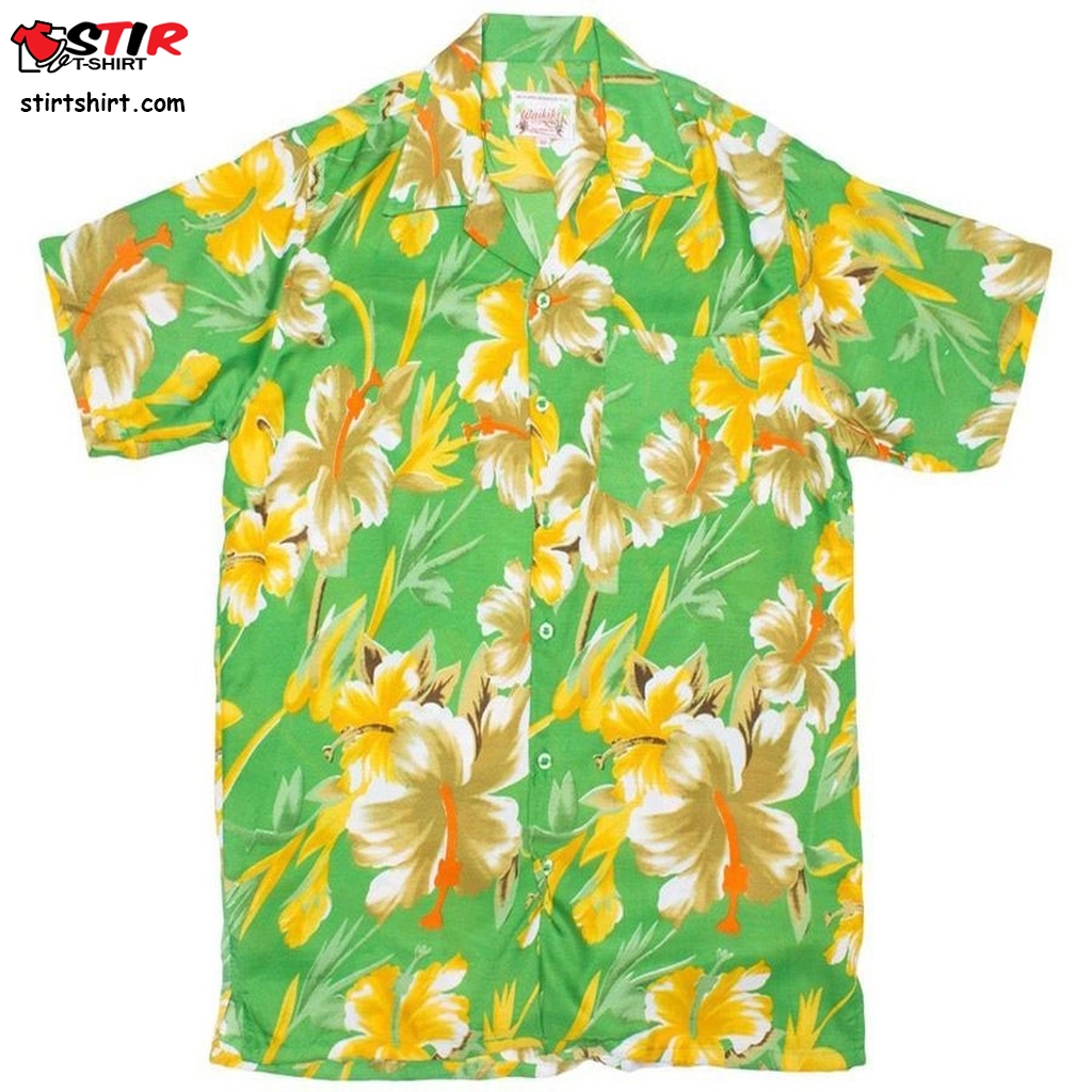 Big Flower Print Green Hawaiian Shirt  s Green
