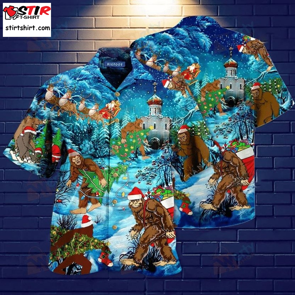 Bigfoot At Christmas Hawaiian Shirt Pre13520, Long Sleeve Hawaiian Shirts, Graphic Tee  Long Sleeve s