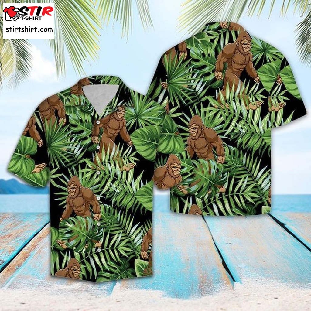 Bigfoot Green Tropical Hawaiian Shirt Pre10727, Hawaiian Shirt, Cheap Hawaiian Shirts Gift Shirts, Graphic Tee  Cheap s