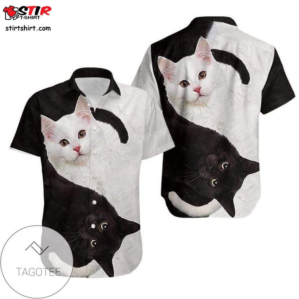 Black And White Cat Full Printing Authentic Hawaiian Shirt 2023S 101220L   Black