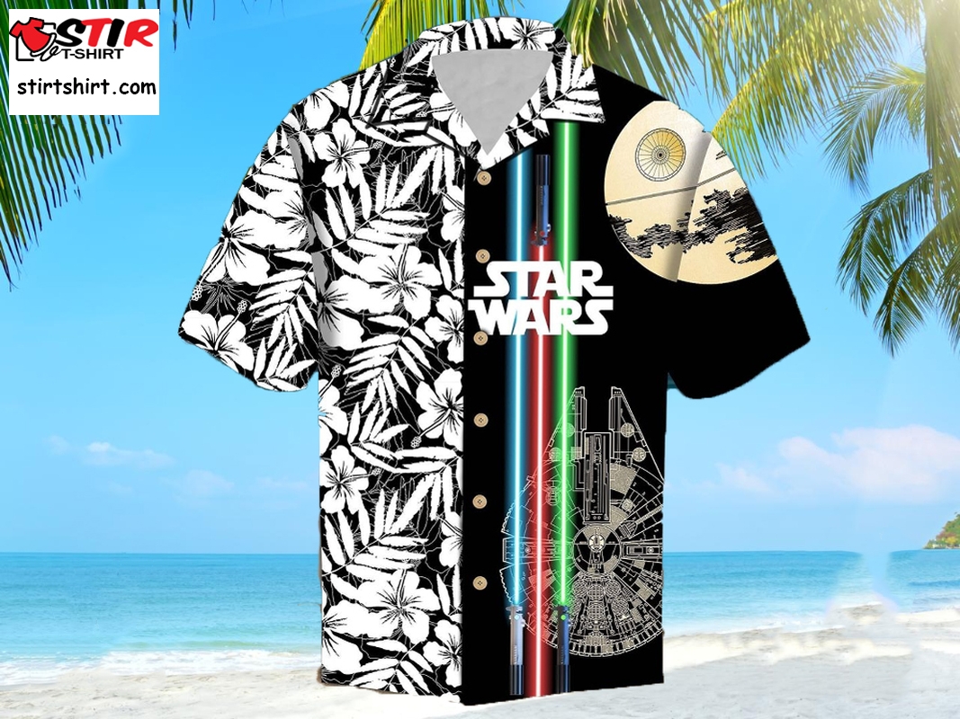 Black And White Tropical Flowers Light Saber Star Wars Hawaiian Shirt, Star Wars Merchandise  Star Wars s