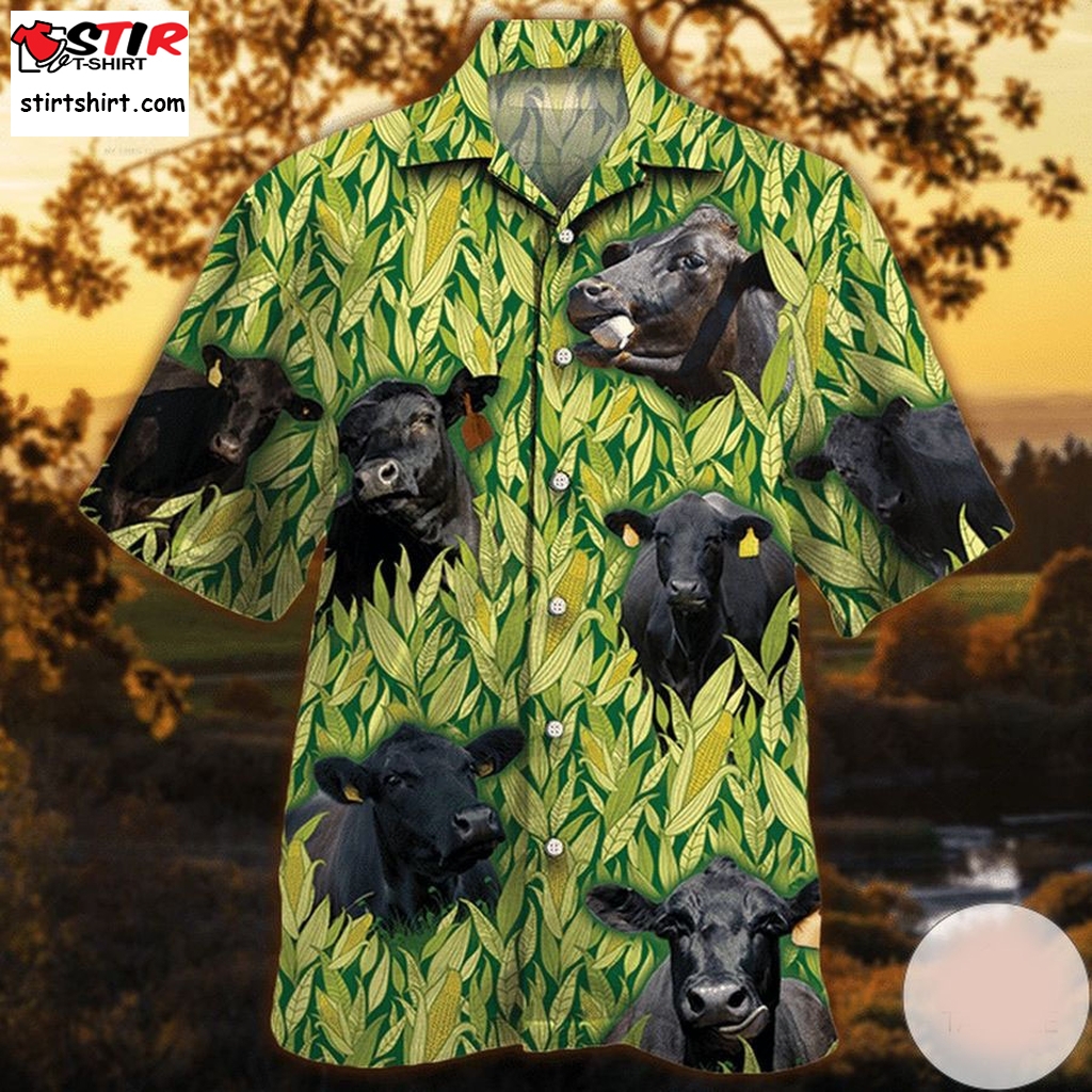 Black Angus Cattle Lovers Corn Pattern Hawaiian Shirt  s Black
