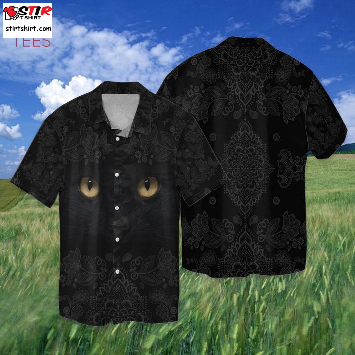 Black Cat Eye Hawaiian Shirt  s Black