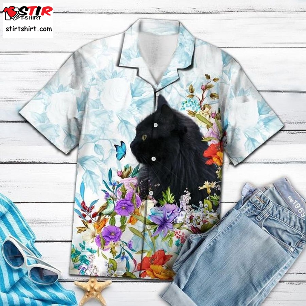 Black Cat Floral Hawaiian Shirt Pre10602, Hawaiian Shirt, Womens Hawaiian Shirtsgift Shirts, Graphic Tee  Womens s