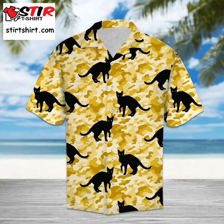 Black Cat Mix Waxen Camo Hawaiian Shirt, Black Cat Aloha Hawaii Shirt