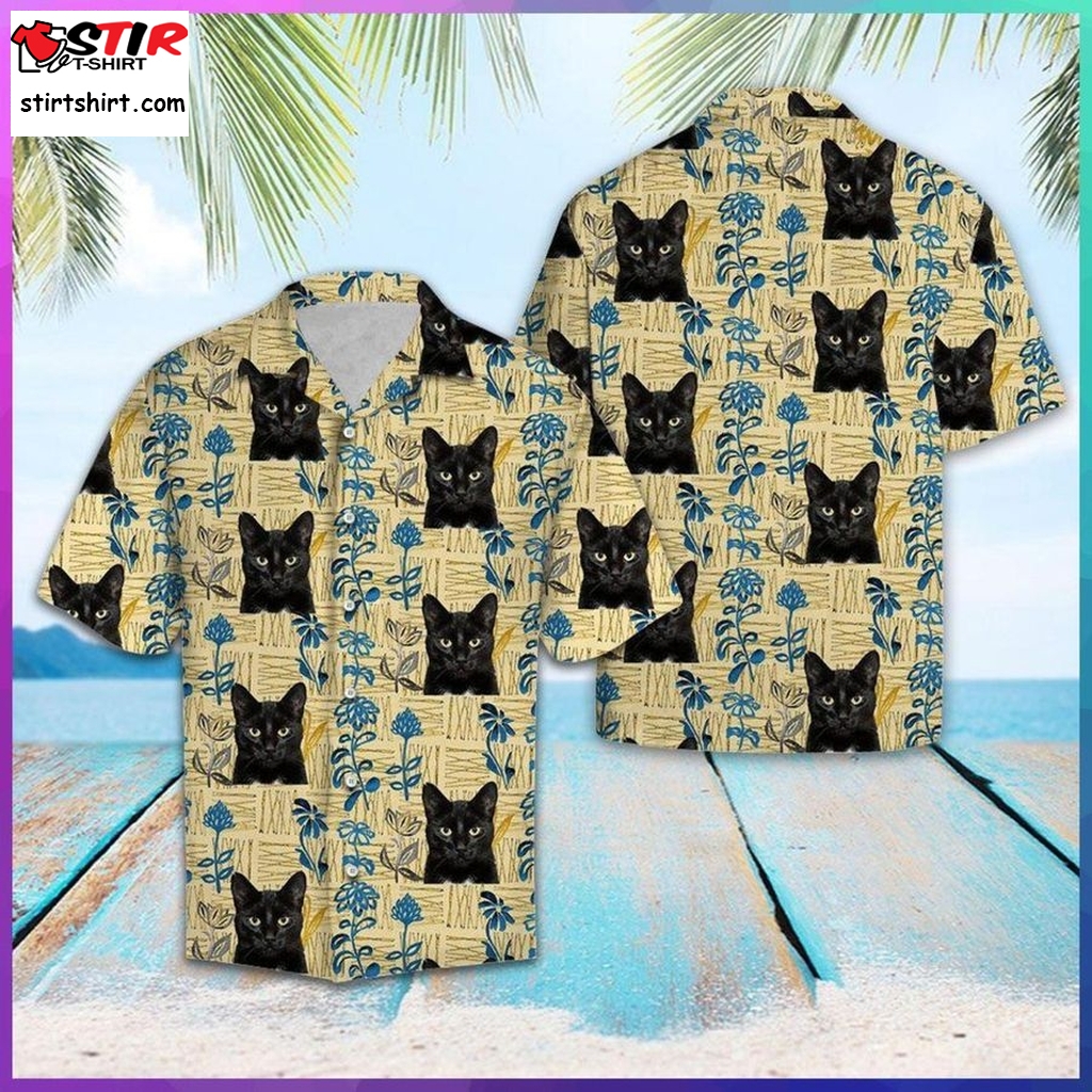 Black Cat Pattern Hawaiian Shirt Pre10902, Hawaiian Shirt, Womens Hawaiian Shirtsgift Shirts, Graphic Tee  Womens s