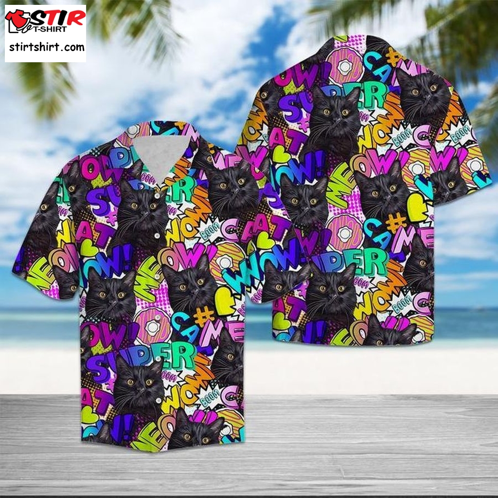 Black Cat Pop Art Hawaiian Shirt Pre10731, Hawaiian Shirt, Womens Hawaiian Shirtsgift Shirts, Graphic Tee  Womens s