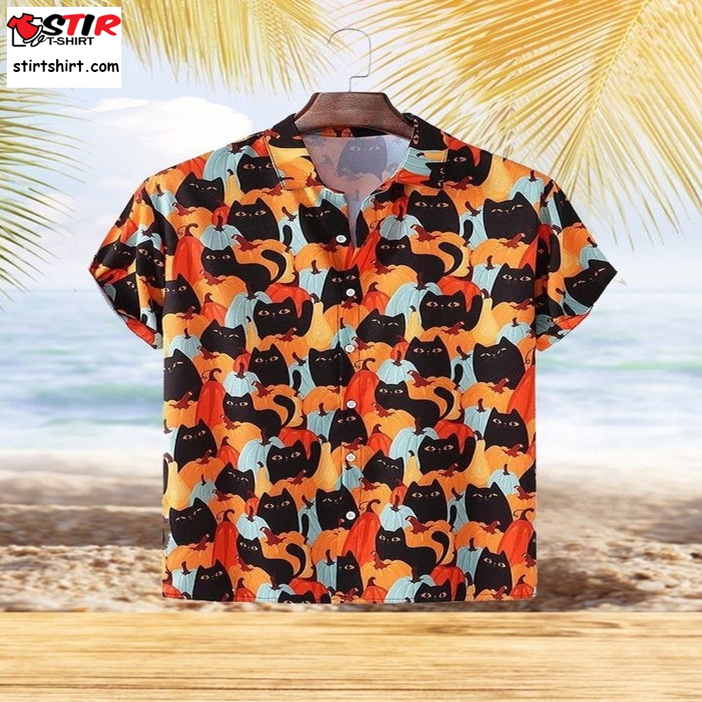 Black Cat Pumpkin Hawaiian Shirt, Hawaiian Shirt For Unisex, Family Shirts, Cousin Beach  Family s
