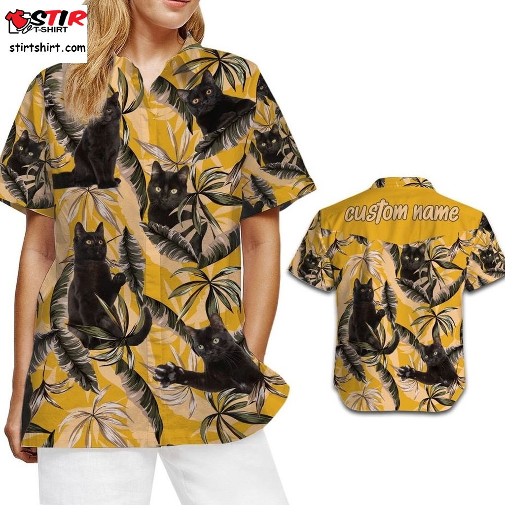 Black Cat Retro Vintage Style Custom Name Women Hawaiian Aloha Vintage Hawaiian Shirts In Summer  Vintage s