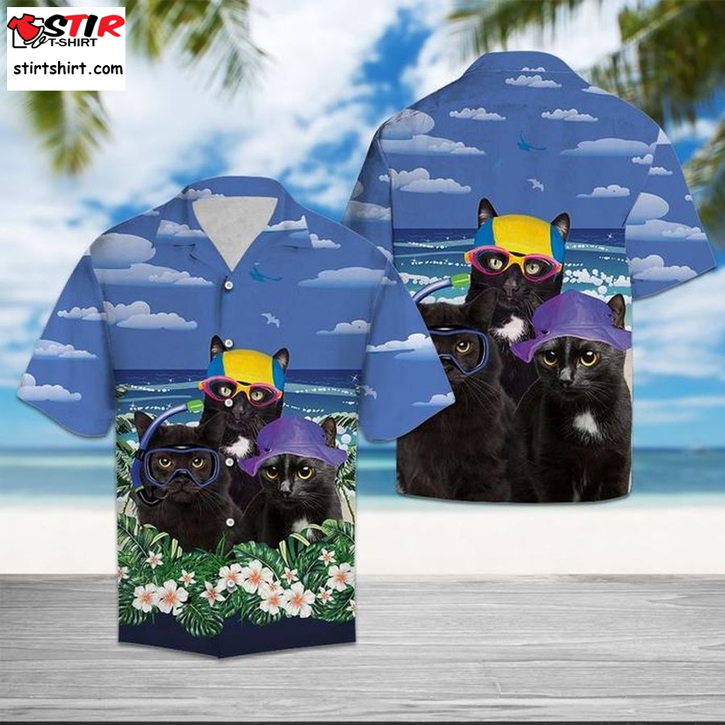 Black Cat Summer Beach Hawaiian Shirt Pre10728, Hawaiian Shirt, Womens Hawaiian Shirtsgift Shirts, Graphic Tee  Womens s