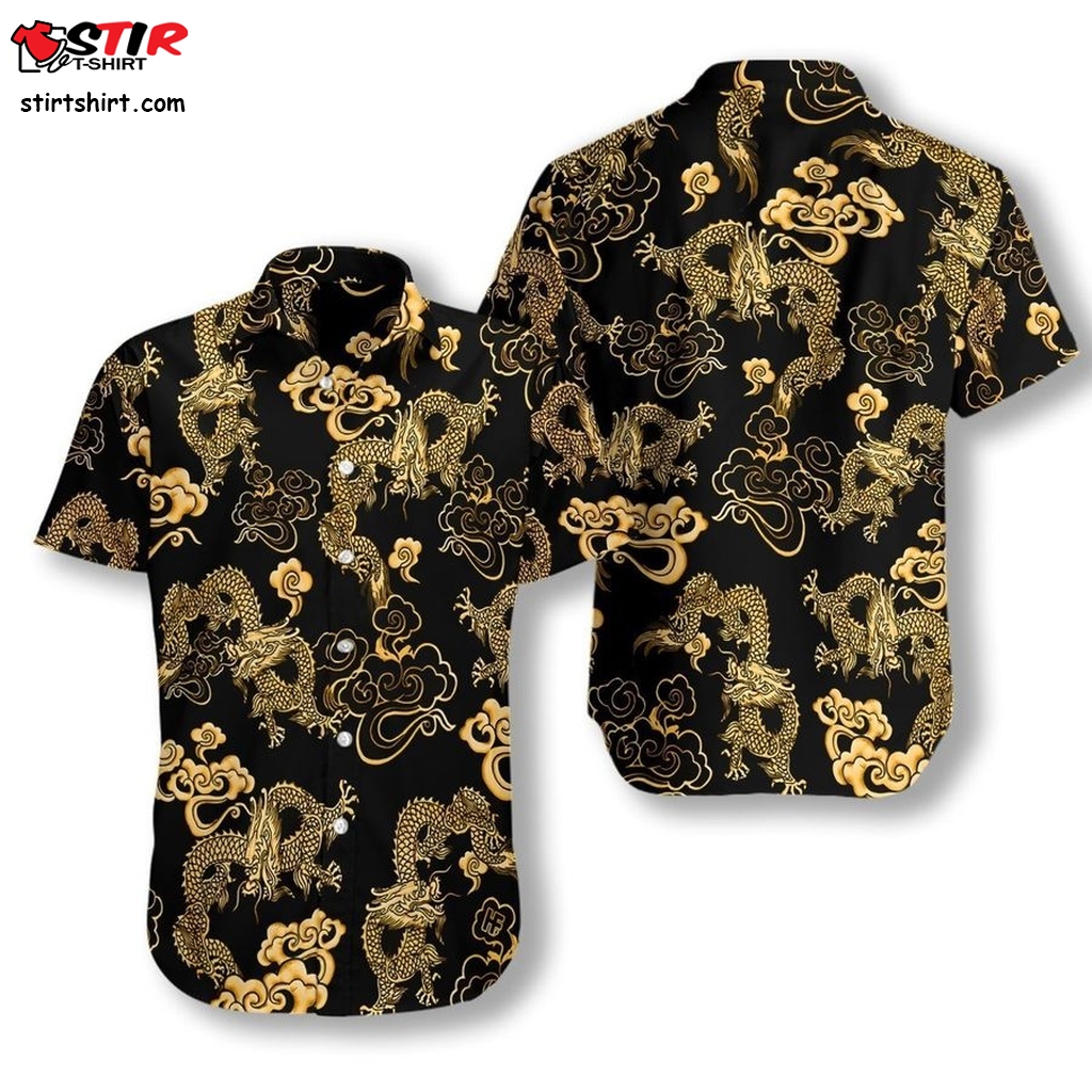 Black Gold Oriental Dragon Hawaiian Shirt Pre11559, Hawaiian Shirt, Beach Shorts, One Piece Swimsuit, Polo Shirt, Funny Shirts, Gift Shirts  Gun s