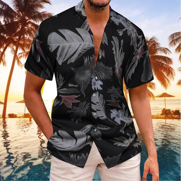Black Hawaiian Shirt For Men Men_S Summer Fashion Leisure Seaside Beach Hawaiian Printed Shirtjpeg  Black  Outfit
