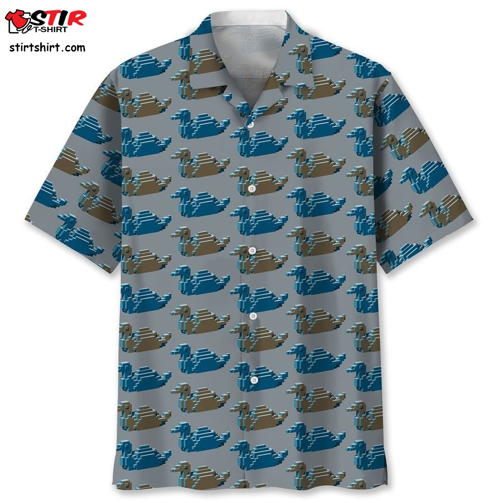 Blue And Brown Isometric Ducks Hawaiian Shirt   Blue