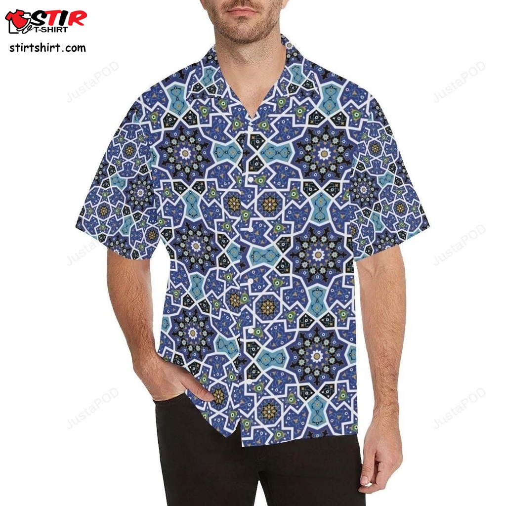 Blue Arabic Morocco Pattern MenS All Over Print Hawaiian Shirt  Mens Pink 