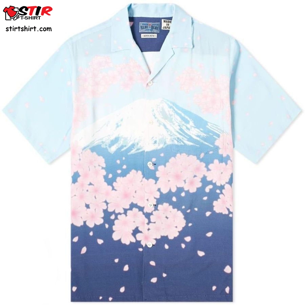 Blue Japan Sakura Tunnel Mt Fuji Vacation Hawaiian Shirt   Blue
