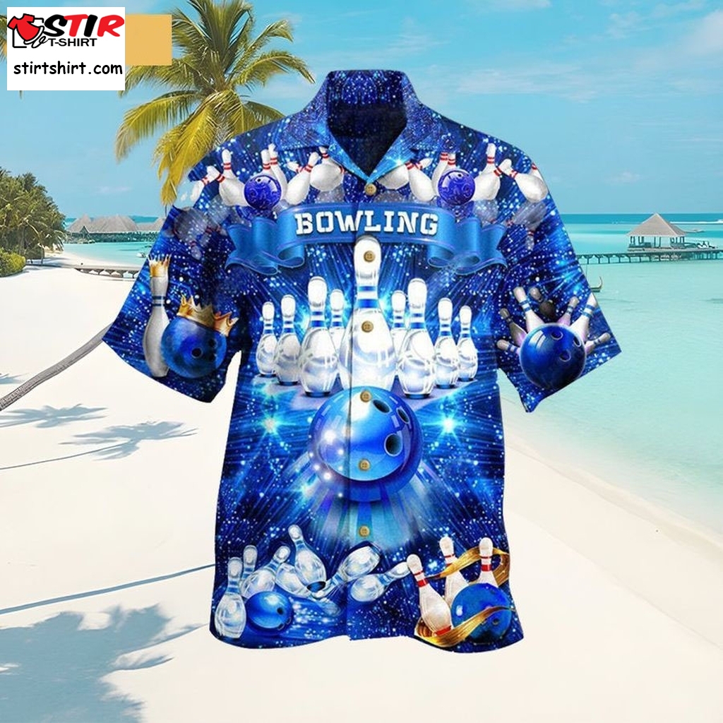 Blue Shinning Bowling King Aloha Summer For Bowling Lovers Hawaii Shirt  s Blue