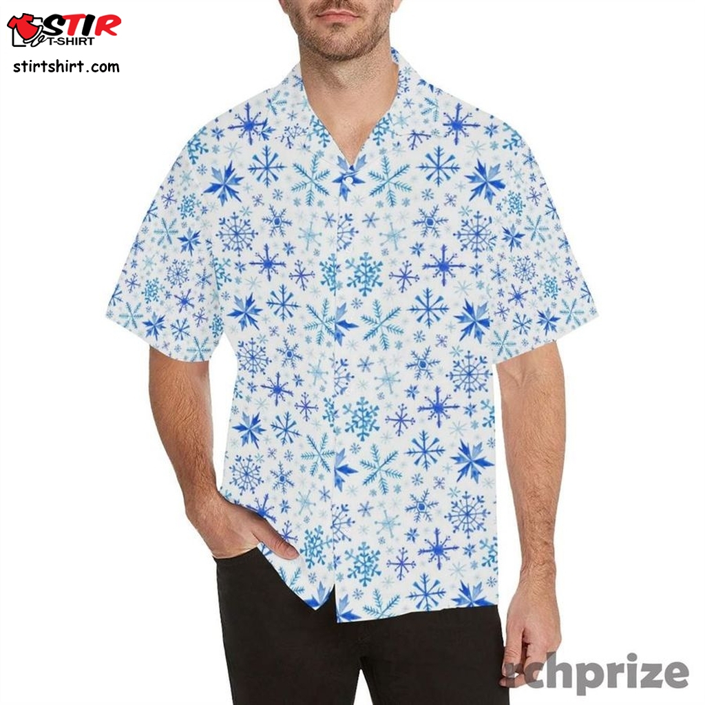 Blue Snowflake Pattern Shirt Hawaiian Shorts Beach Short Sleeve   s Blue