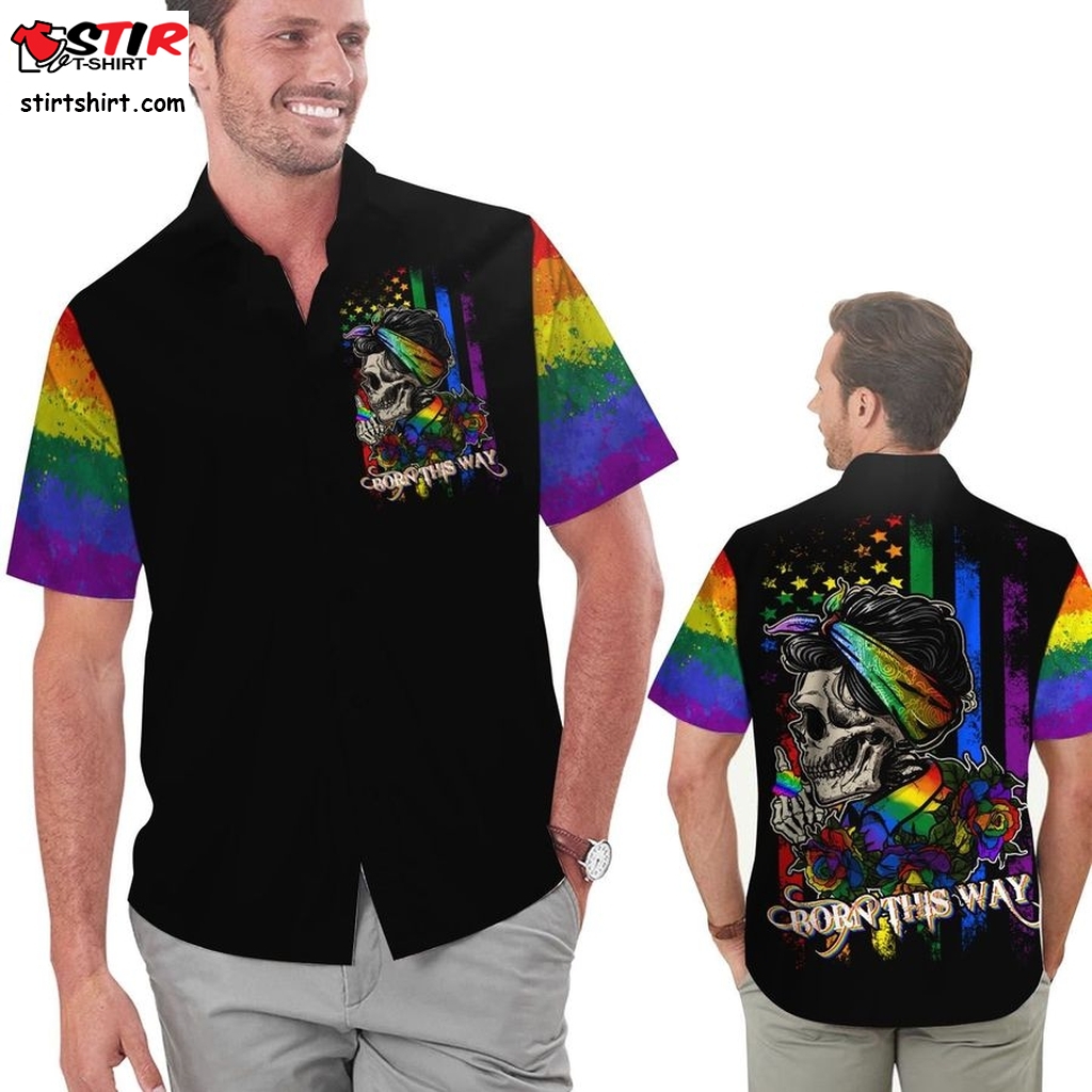 Born This Way Lgbt Flag With Skull Men Hawaiian Shirt For Pride Month   With Shorts