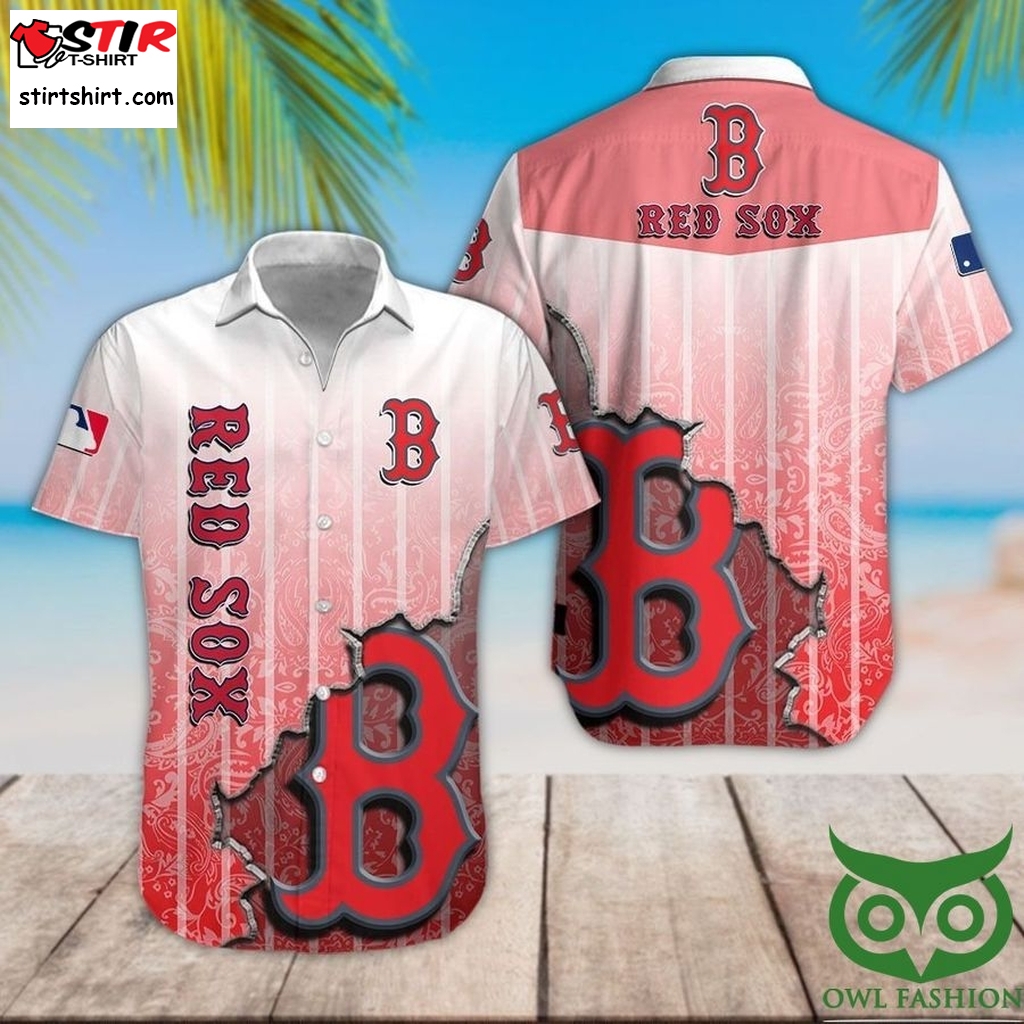 Boston Red Sox Red Pattern Hawaiian Shirt  s Red