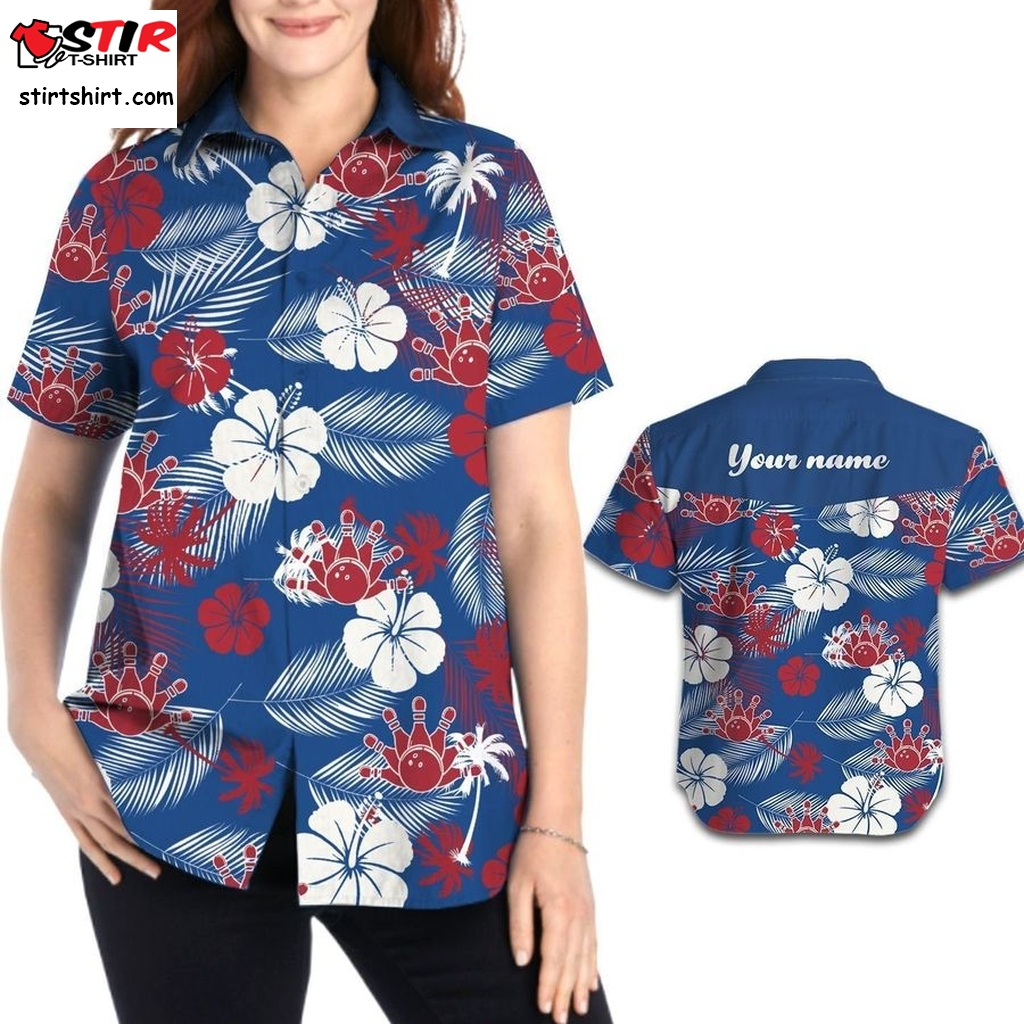Bowling Aloha Floral Tropical Custom Name Women Button Up Hawaiian Shirt Personalized Gifts For Bowlers Sport Lovers  Raising Arizona 