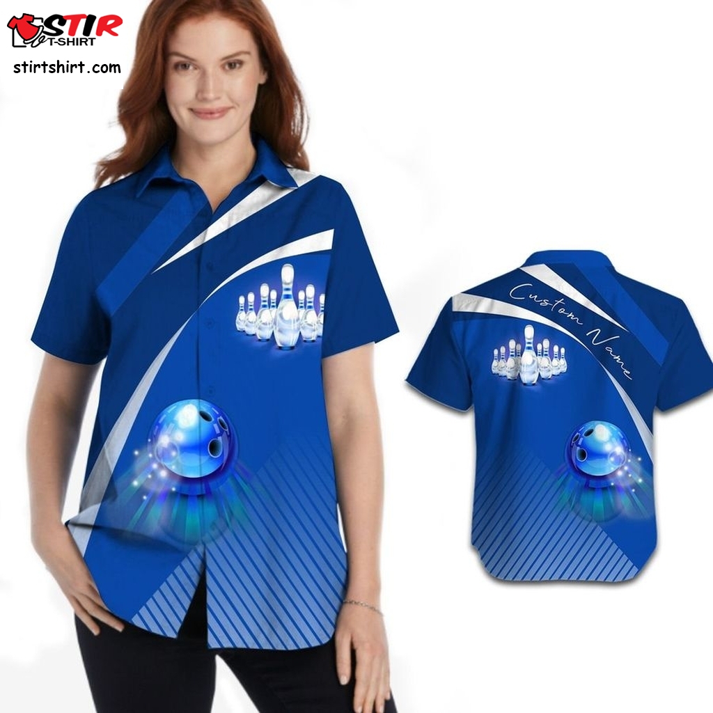 Bowling Custom Name Blue Women Hawaiian Shirt For Sport Lovers  s Blue