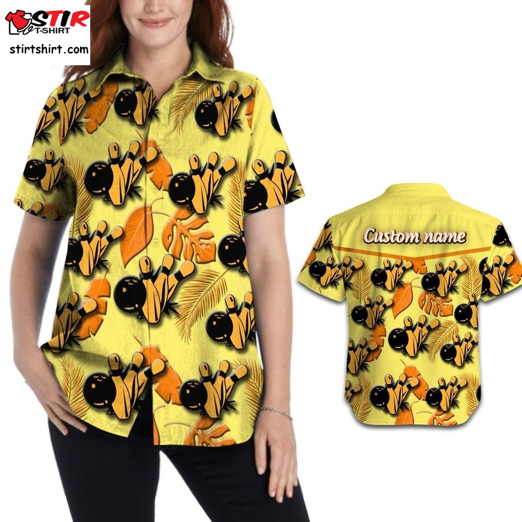 Bowling Custom Name Women Hawaiian Tropical Floral Beach Button Up Shirt For Bowlers And Sport Lovers On Summer Vacation  Raising Arizona 