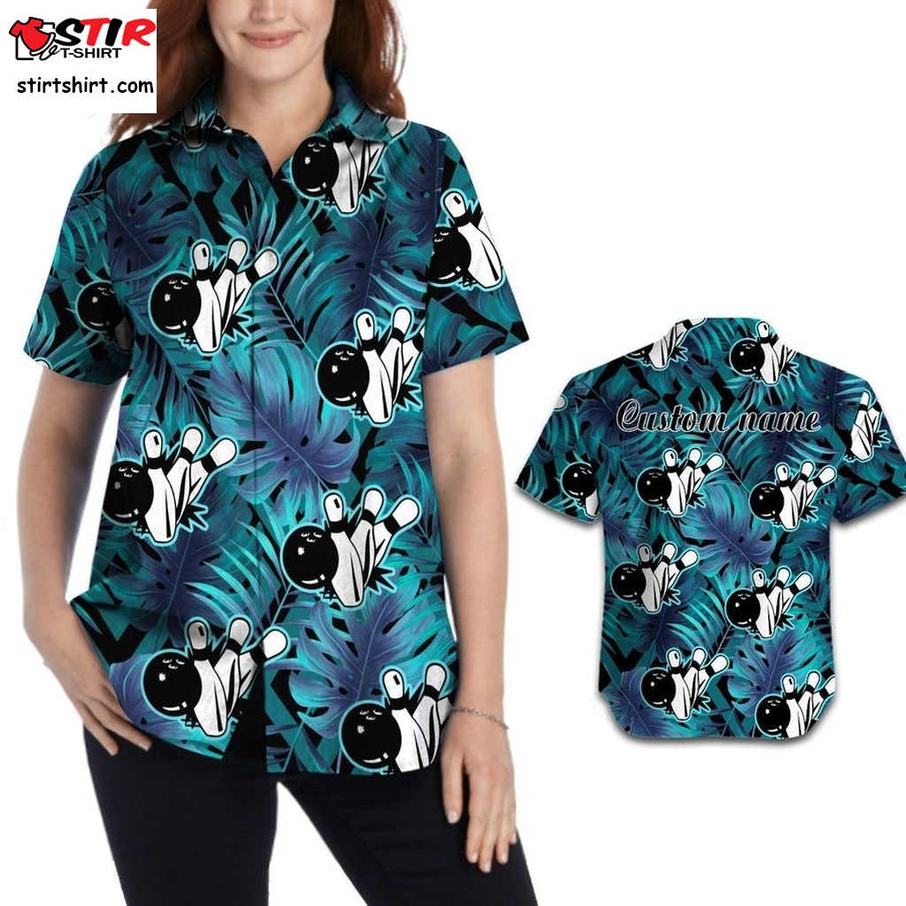 Bowling Floral Tropical Leaves Custom Name Personalized Gifts Women Button Up Hawaiian Shirt For Bowlers Sport Lover  Raising Arizona 