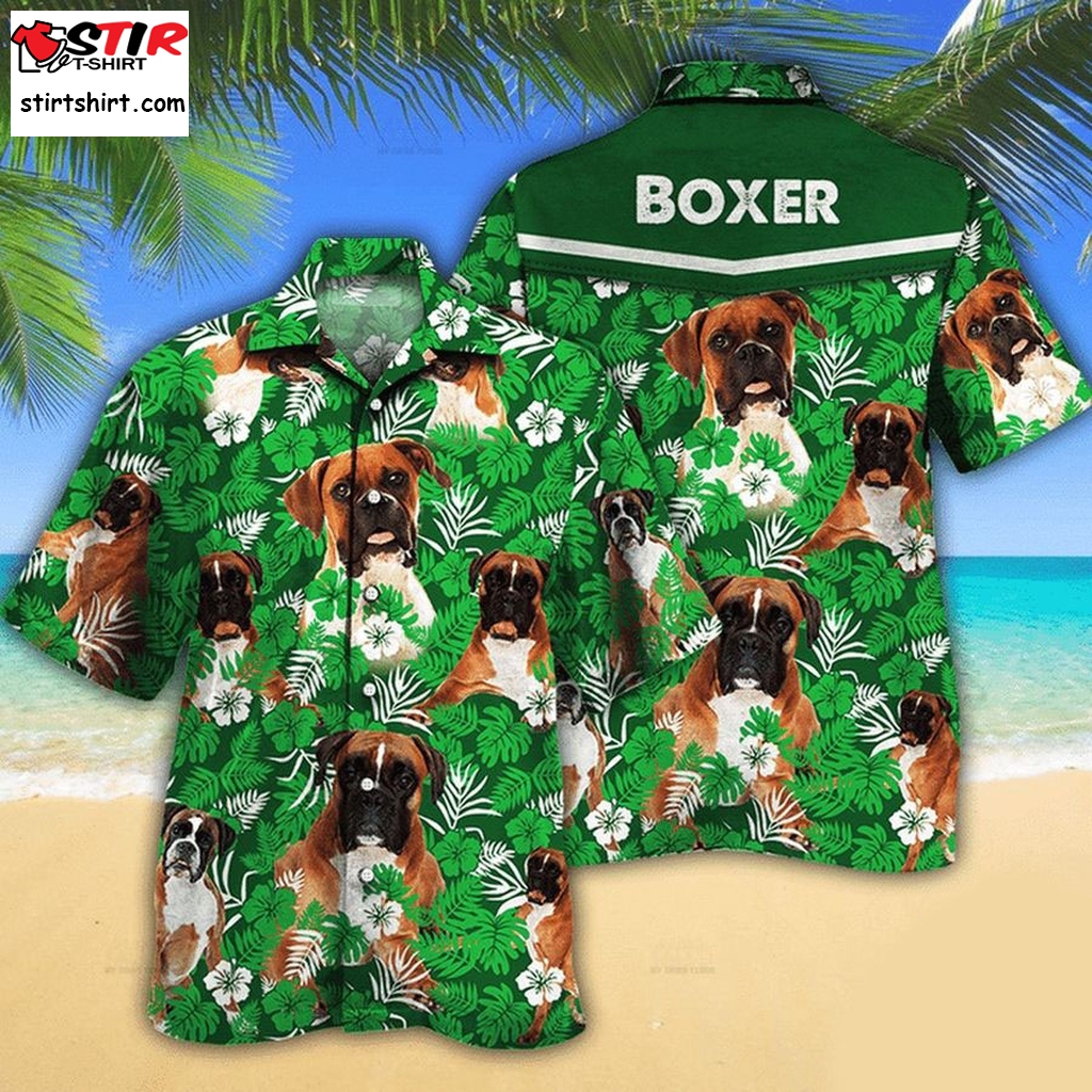 Boxer Dog Lovers Green Floral Pattern Hawaiian Shirt  s Green
