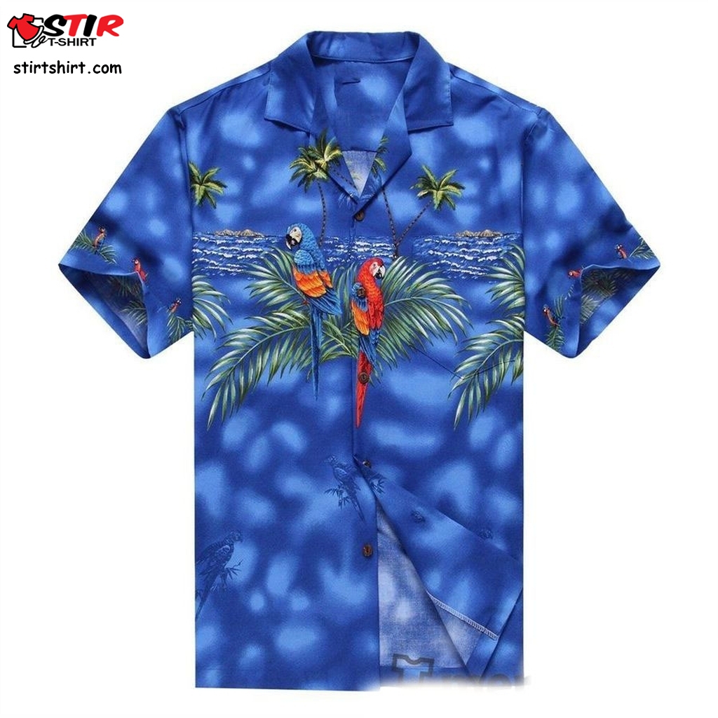 Boy Young Adult Luau Hawaiian Aloha Shirt In Parrots And Palms Blue Hawaiian Shorts   s Blue