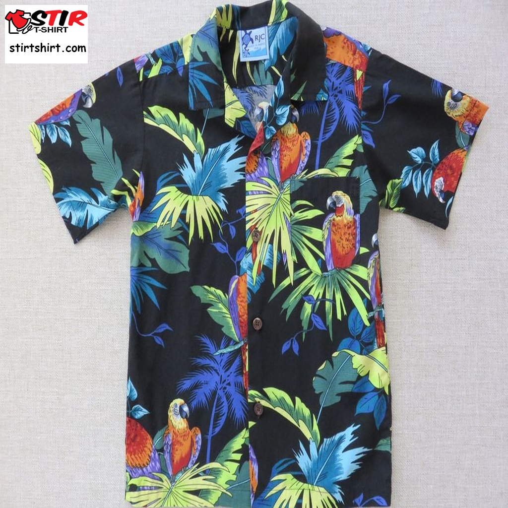 Boy's Hawaiian Shirt, Rjc Ltd Hawaii Shirt, Made In Hawaii, Kids Aloha Shirt, Macaw Bird Beach Shirt, 100% Cotton Button Down Boys Size 6X