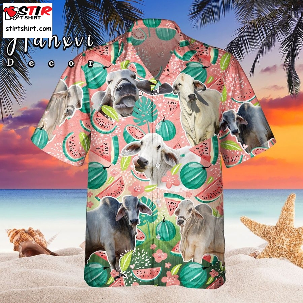 Brahman Cow Hawaii Shirt, Summer Beach Shirt Aloha Womens Hawaiian Shirts Farmer Family