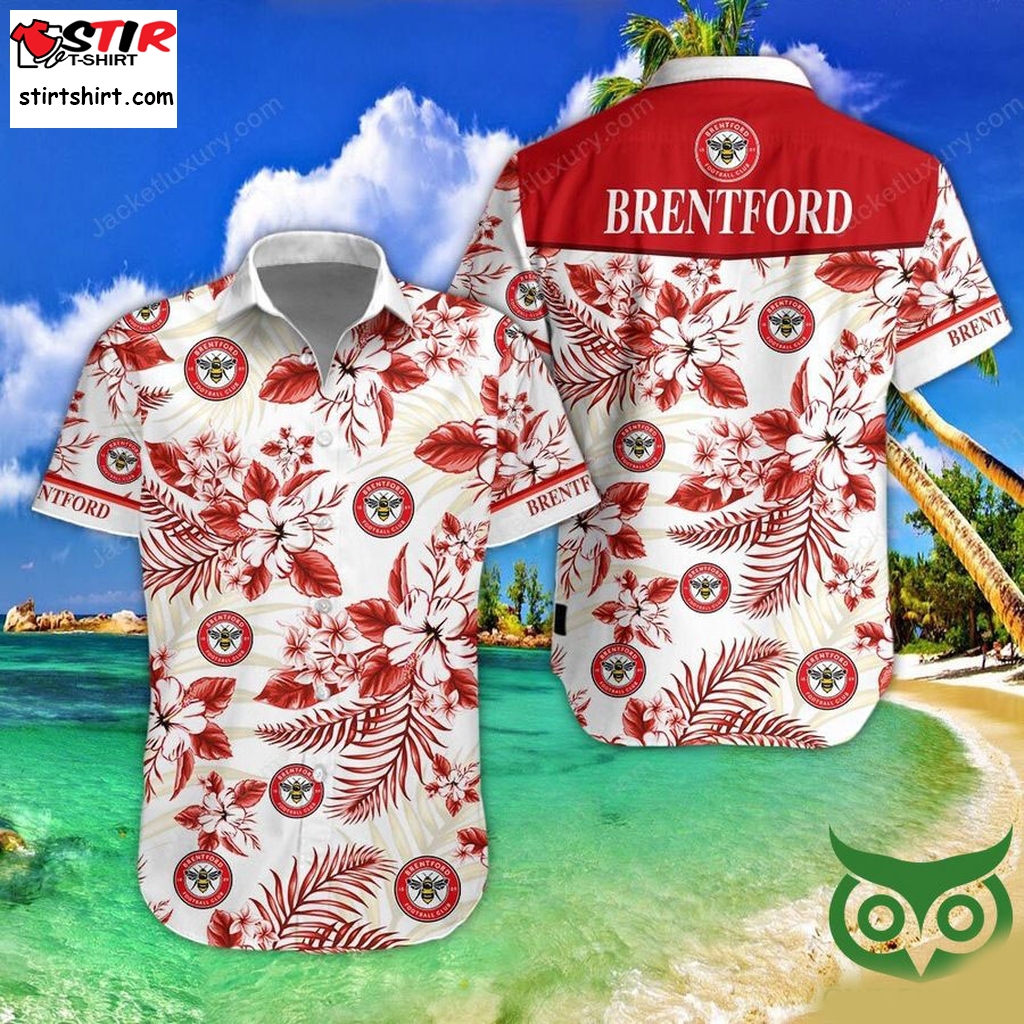 Brentford Fc White And Red Flowers Hawaiian Shirt Shorts  s Red