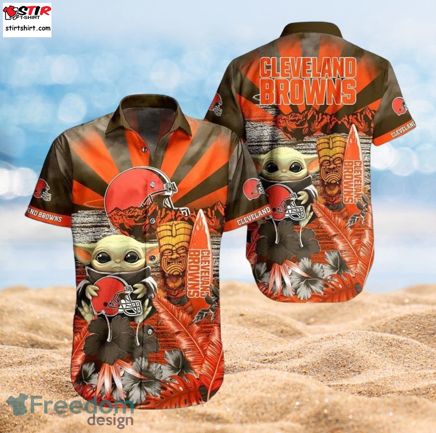 Browns Baby Yoda Star Wars Beach Summer Hawaiian Shirt Full Over Print