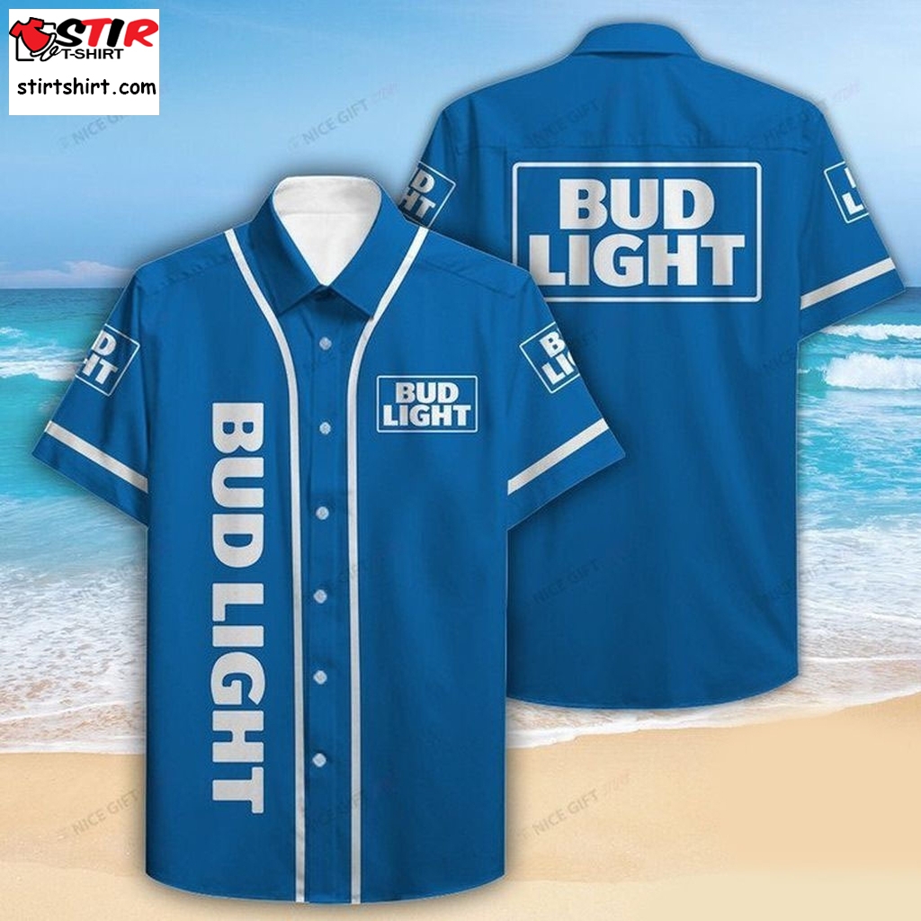 Bud Light Blue Logo Hawaiian Shirt  s Blue