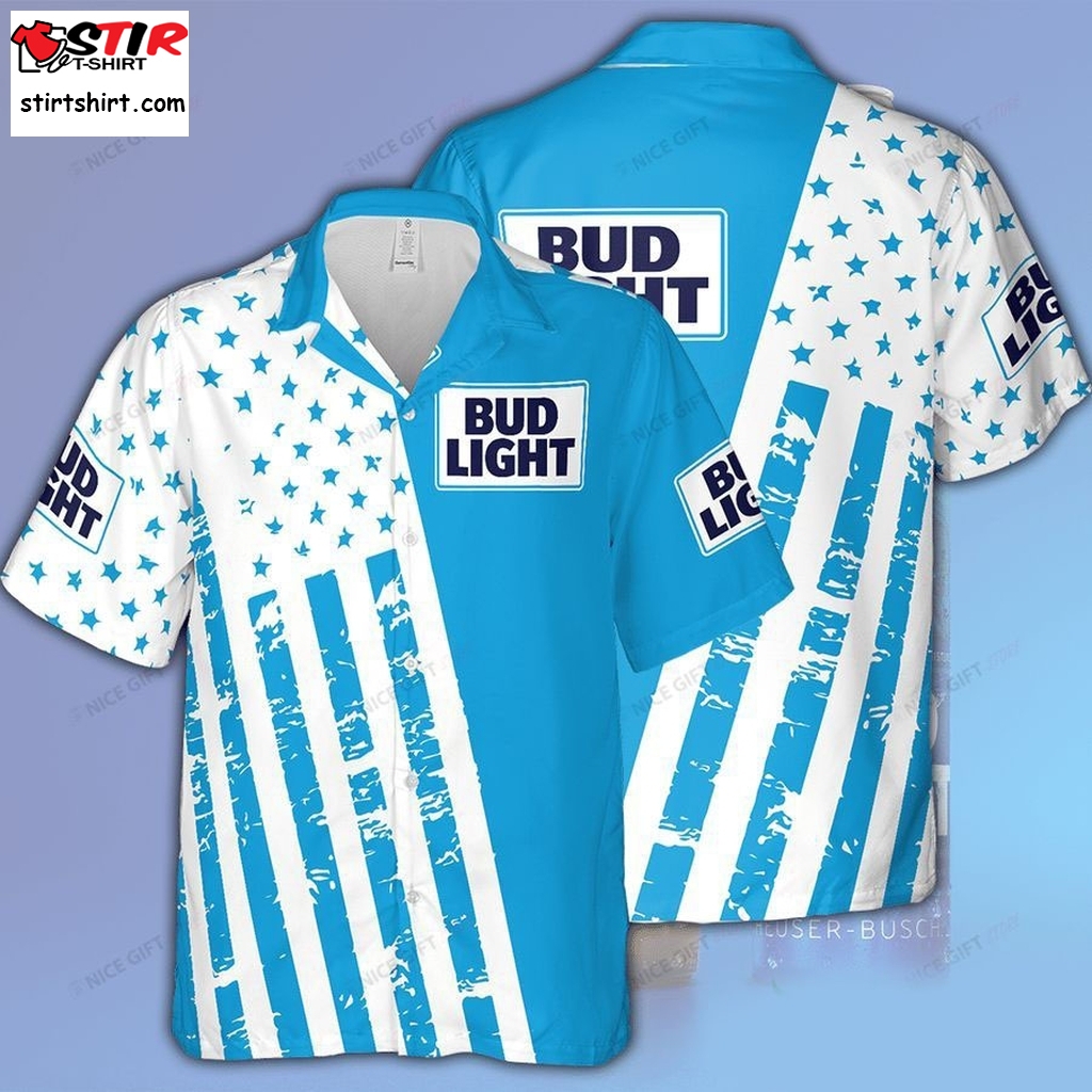 Bud Light Sky Blue Star And Lines Hawaii 3D Shirt  s Blue