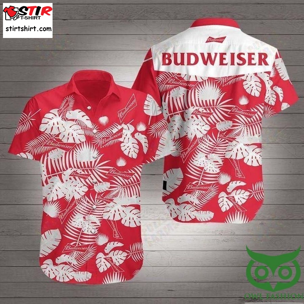Budweiser Beer Red And White Leaves Hawaiian Shirt  s Red