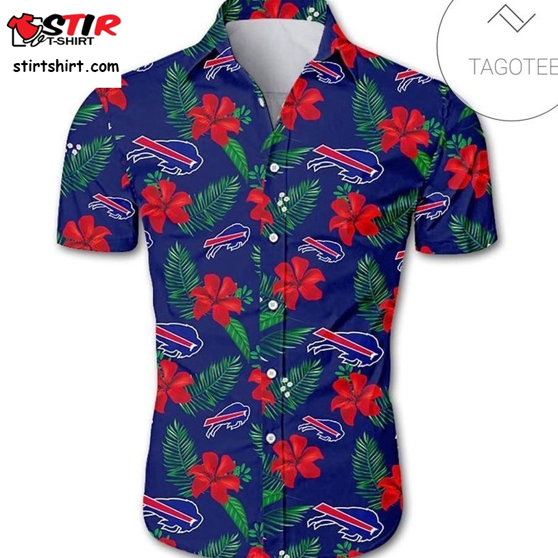 Buffalo Bills Tropical Flower Authentic Hawaiian Shirt 2023 White Men Women Beach Wear Short Sleeve Authentic Hawaiian Shirt 2023  Buffalo Bills 